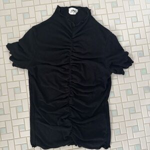 LNA Black Flutter Sleeve Ruched Blouse